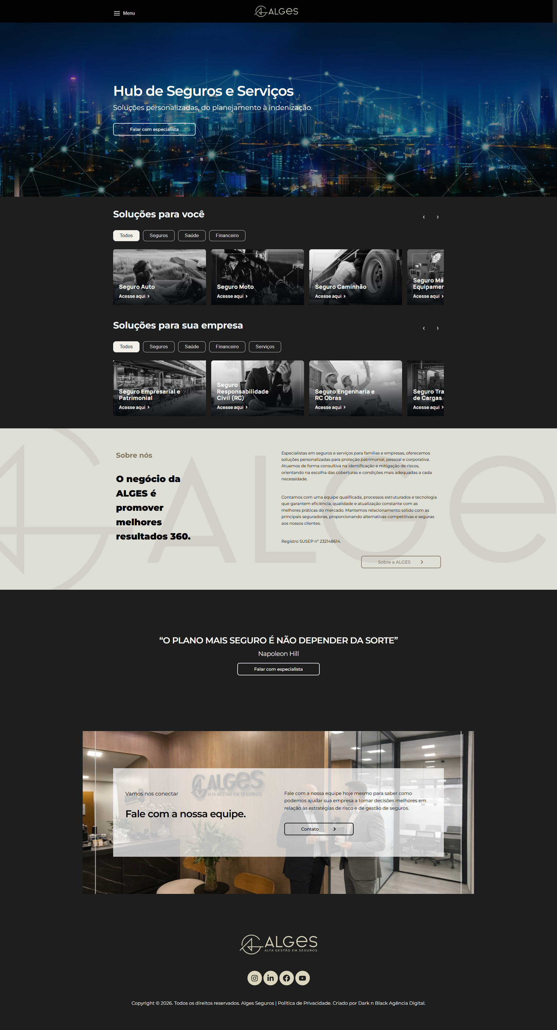 Site da Alges Seguros desenvolvido pela Dark n Black